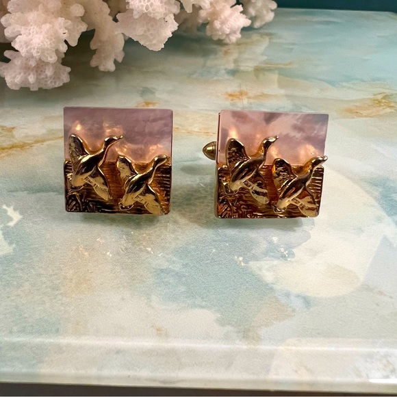 SWANK Vintage Flying Ducks MOP Cufflinks